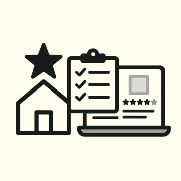 Hemtips illustration med hus, checklista och dator